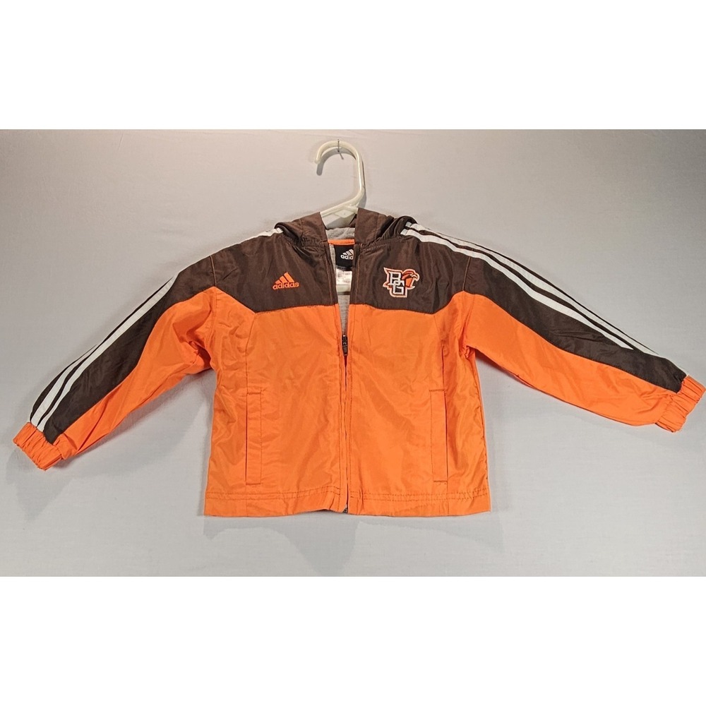 Adidas Bowling Green Falcons Youth Windbreaker Jacket Orange Brown Hooded Zip 3T